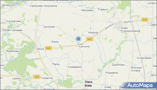 mapa Kamionki, Kamionki gmina Stara Biała na mapie Targeo